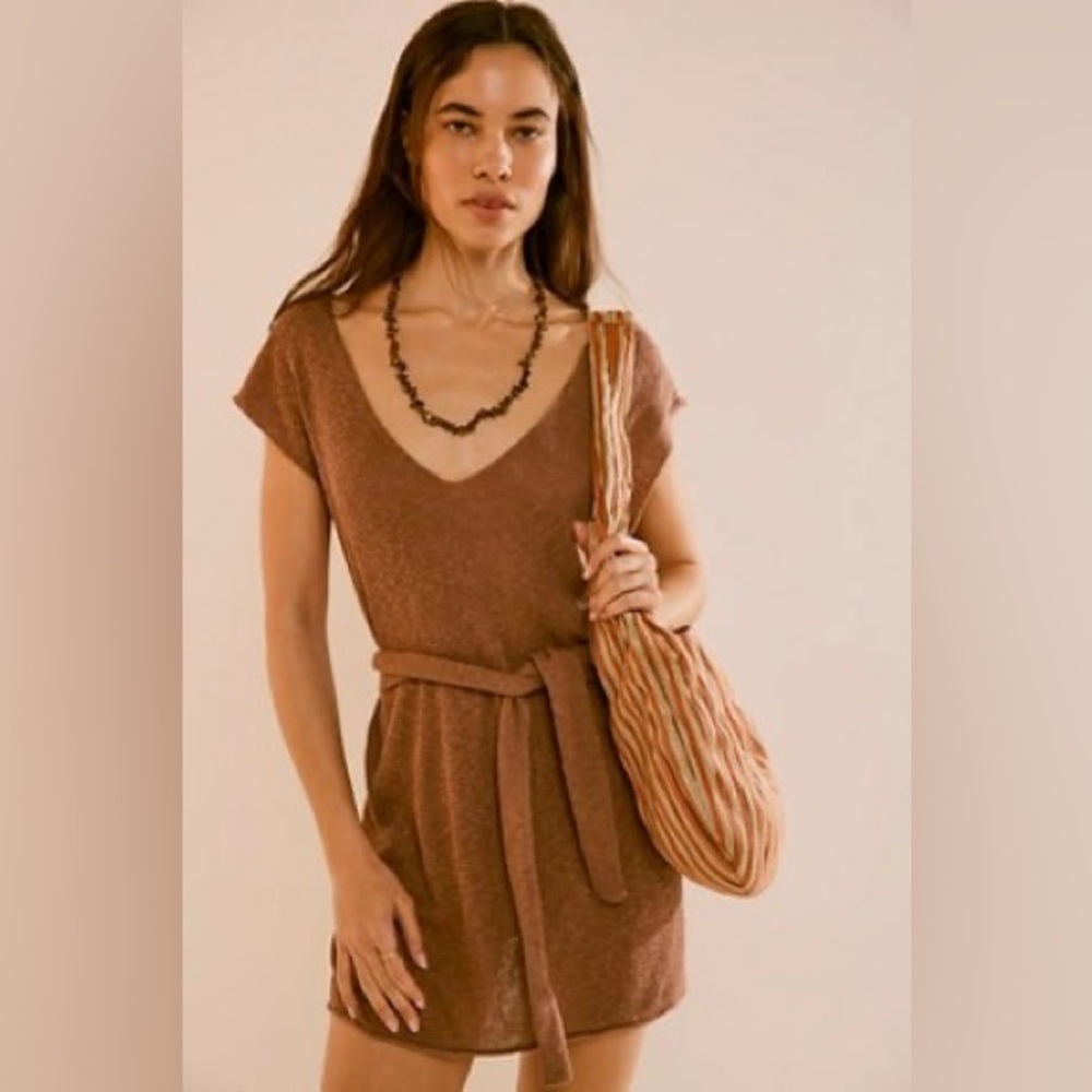 Free People Clarissa Cotton-Linen Sweater Mini Size L NWT Coverup FP Beach